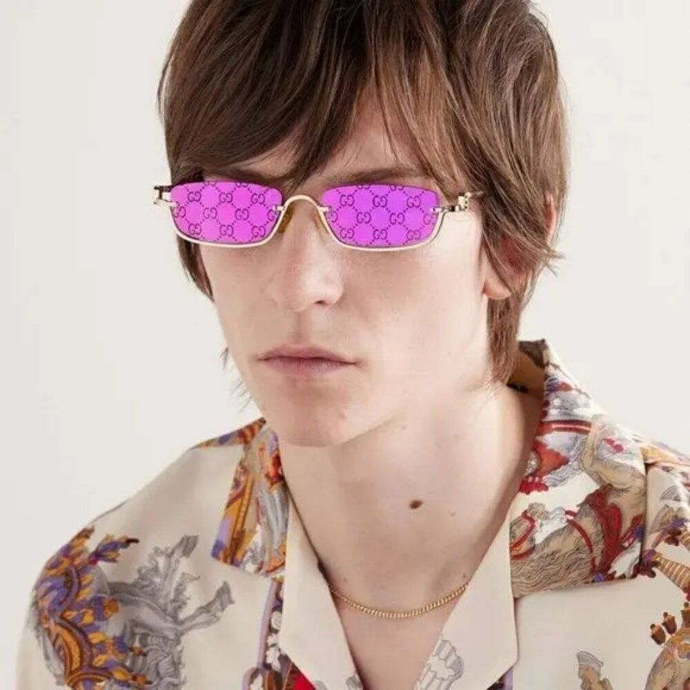 NEW Gucci GG1278S 005 Gold Violet Treatment Monogram Rectangle Unisex Sunglasses